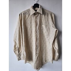 Vintage Sears Shirt Mens Large Beige Brown Geometric Pattern Button Up Korea 70s